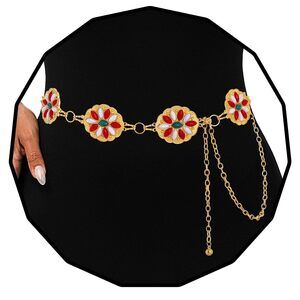 5116 Christmas Concho Turquoise Belt Women Cowgirl Western Waist Chain Gold